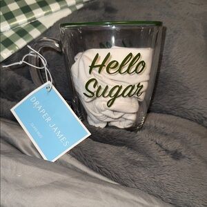 Draper James Glass Mug with Green 'Hello Sugar' Matches Tea Towel in my closet!